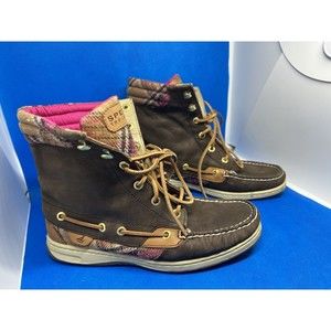 SPERRY-TOP SIDER Women's Hikerfish Boots Brown/Wool Pink Plaid Sz 7.5 M